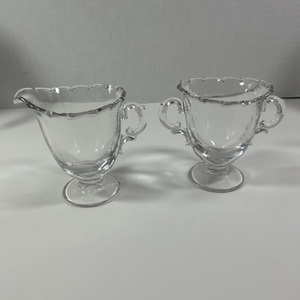 fostoria Century pattern
glassware Sugar Creamer Set Ruffling Edge Clear